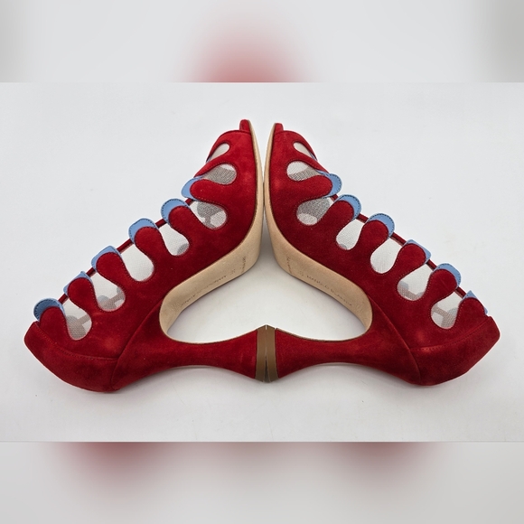 Manolo Blahnik Aziz Kid Suede Open- Toe Pumps - Picture 6 of 16